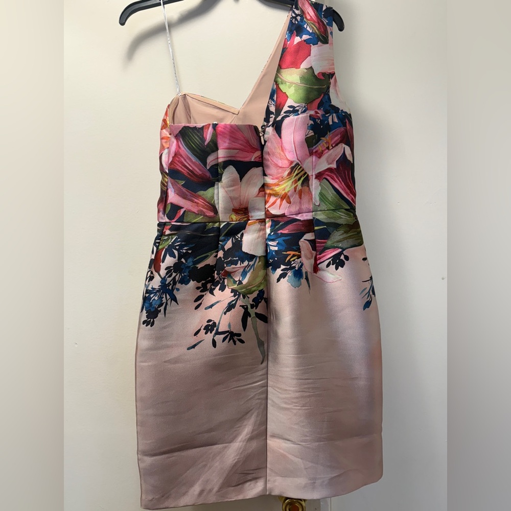 Kay Unger One Shoulder Floral Dress - Pink and Blue